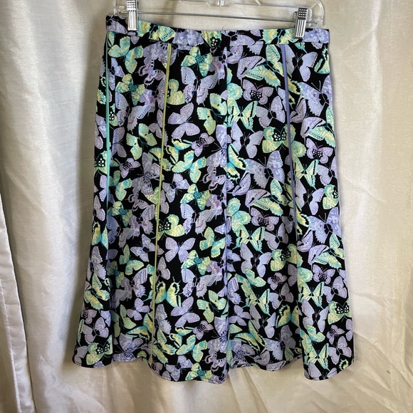 Y2K French Silk Butterfly Midi Skirt (M)
